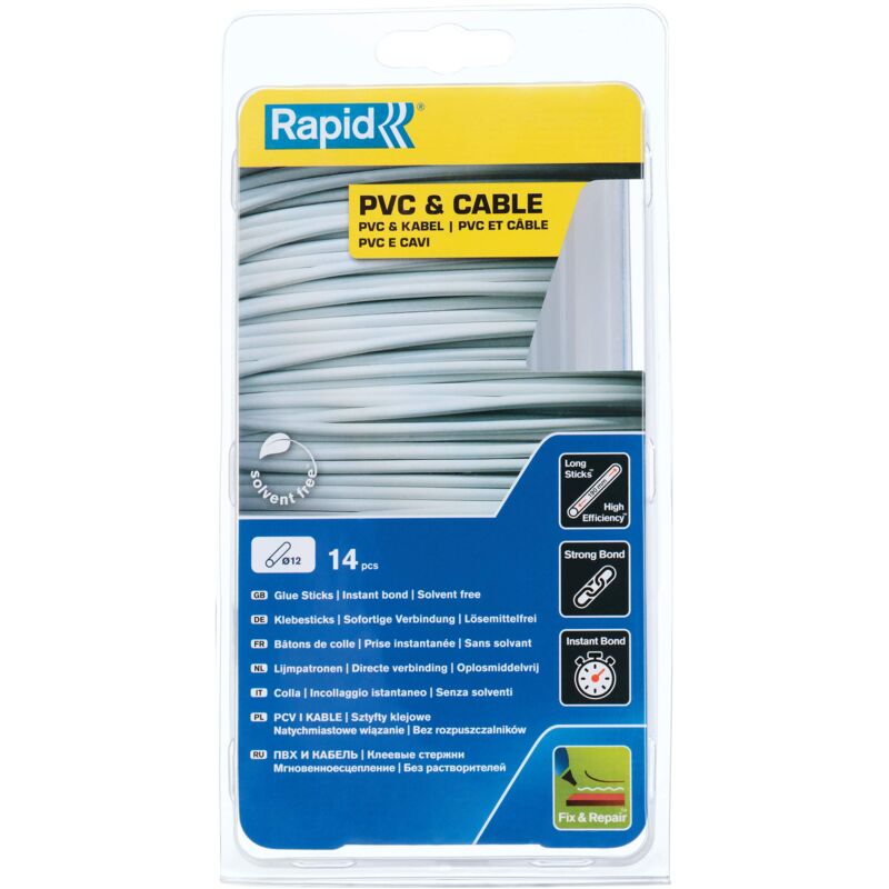 foto del prodotto rapid 40107363 colla stick da 12 mm per pvc cavi, trasparente, 250 g