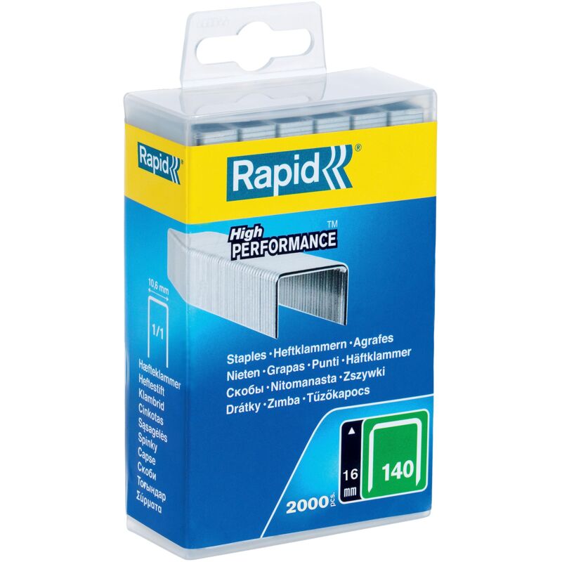 foto del prodotto rapid 5000091 no 140 graffe a filo piatto 16 mm, acciaio, 2000 pezzi, 140 16 mm, scatola appendibile