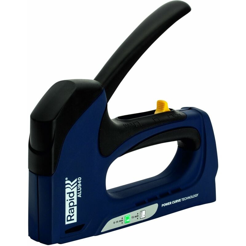 foto del prodotto rapid alu940 graffatrice 2 in 1 per graffette n. 140 e chiodini n. 8, dotata di regolatore di forza in 3 fasi, tecnologia powercurve e grilletto