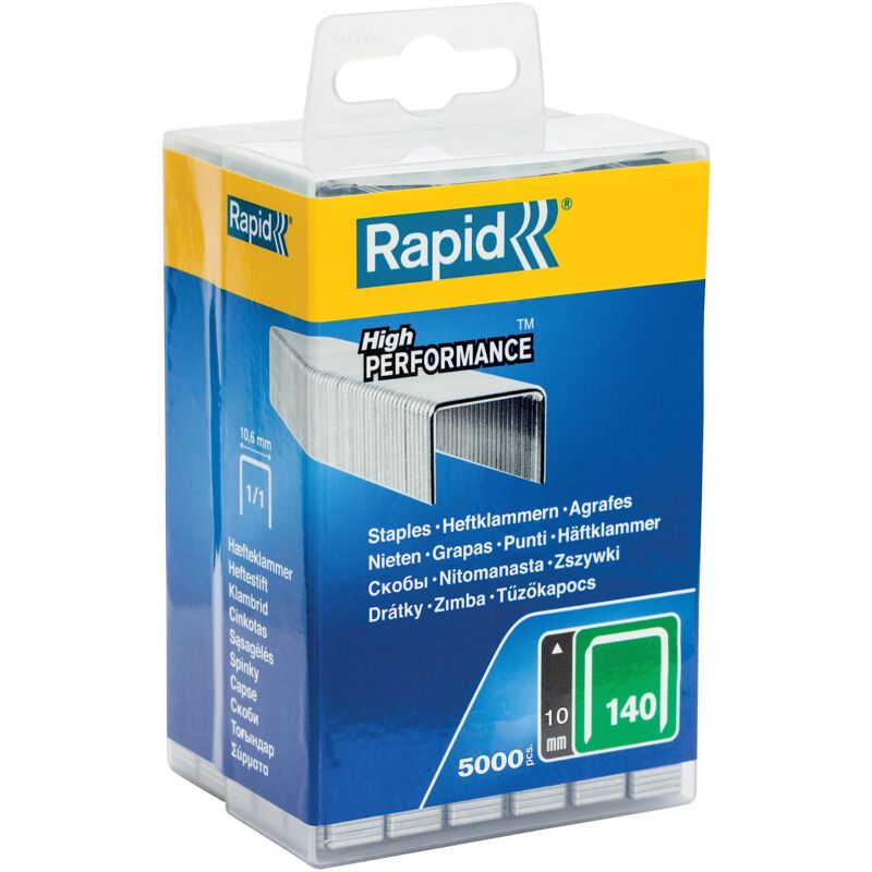 foto del prodotto rapid confezione da 5000 graffette per plastica sottile, cartone e tappeti in acciaio zincato, struttura a filo piatto 5000 pezzi,140 10 mm,