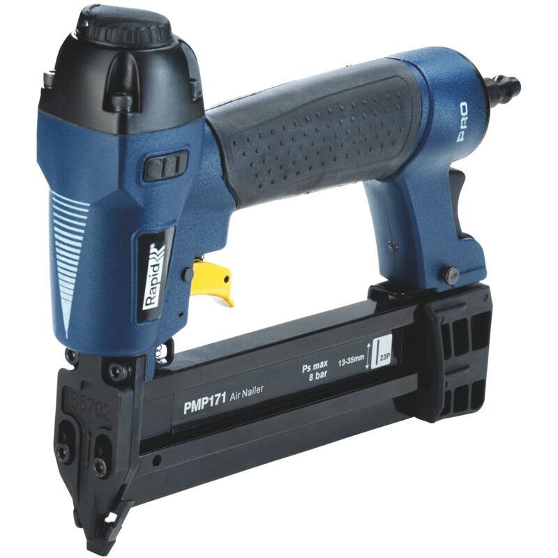 foto del prodotto rapid pro pmp171 spillatrice pneumatica per spilli n 23, impugnatura ergonomica, scarico dellaria regolabile, include valigetta per il trasporto e
