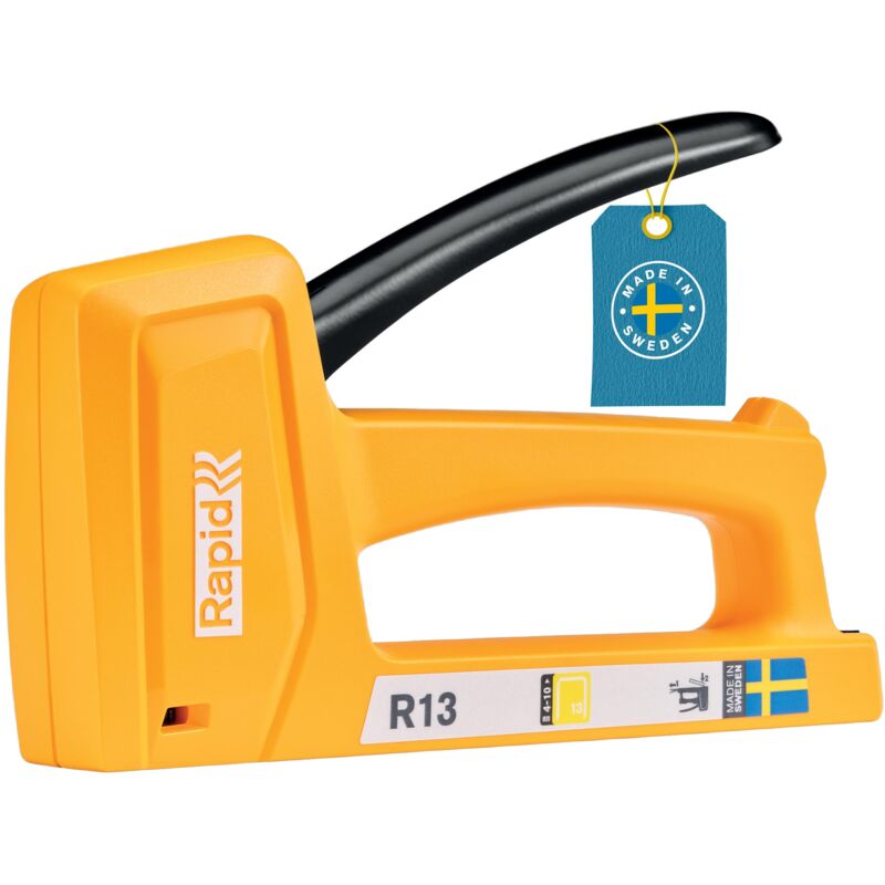 foto del prodotto rapid r13 graffatrice manuale leggera per il fissaggio di tessuti e tappezzeria su pareti in legno, impugnatura ergonomica, meccanismi interni in