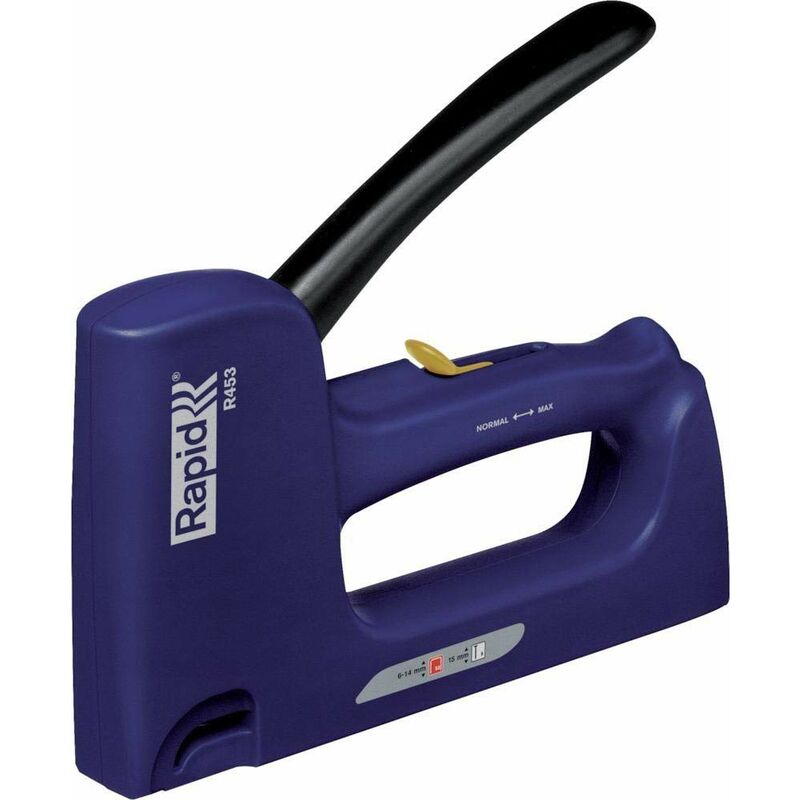 foto del prodotto rapid r453 pistola multifunzione 2 in 1 per graffette n. 53 e chiodi n. 8, dotata di impugnatura ergonomica e parti interne in acciaio, adatta per