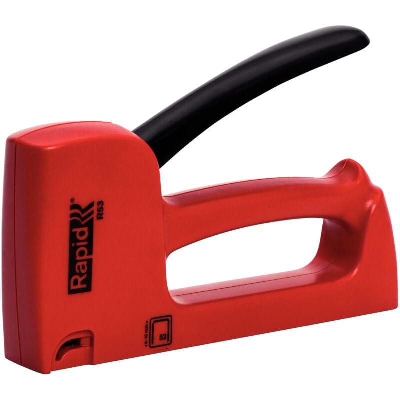 foto del prodotto rapid r53 graffatrice manuale per graffette n. 53, dotata di impugnatura ergonomica e parti interne in acciaio, adatta a lavorare con tessuti e