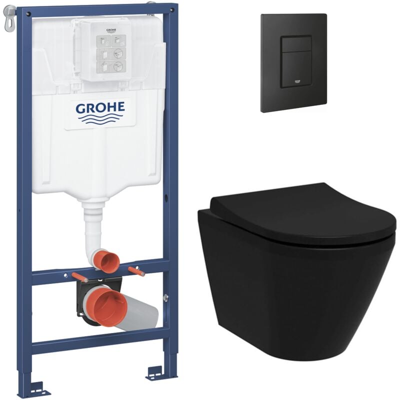 foto del prodotto rapid sl pack telaio di supporto per wc wc vitra integra senza flangia sedile softclose piastra nera opaca rapidsl blacki grohe