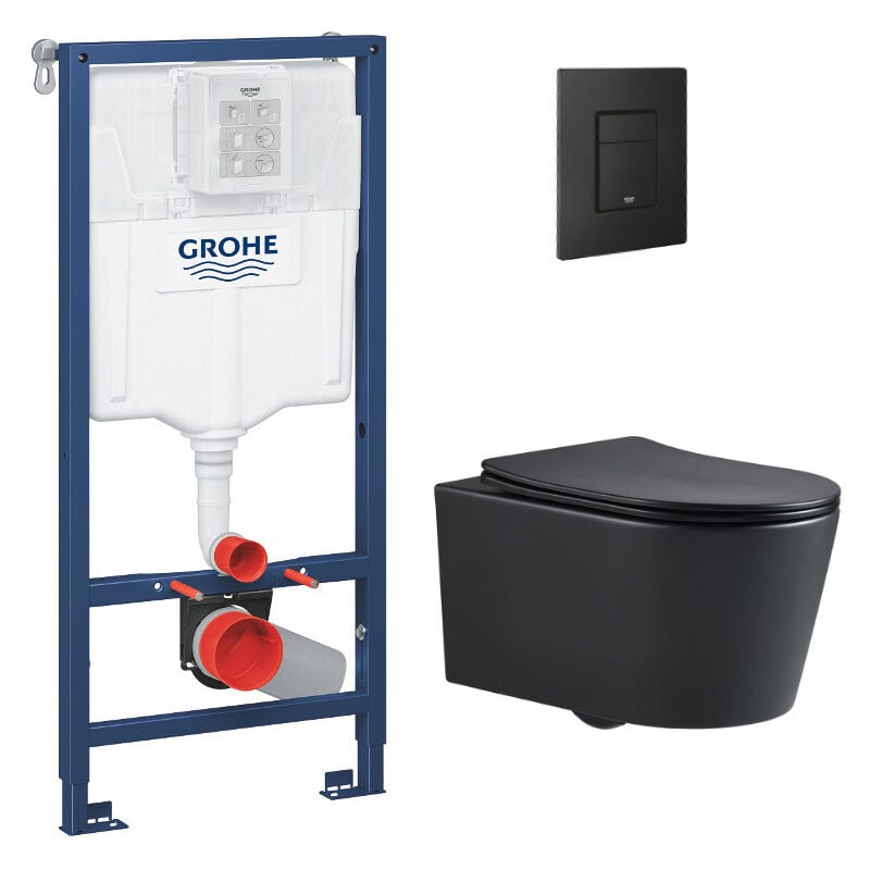 foto del prodotto rapid sl vaso ad incasso sat vaso senza flangia in nero opaco sedile softclose placca in nero opaco rapidsl blacksatr grohe