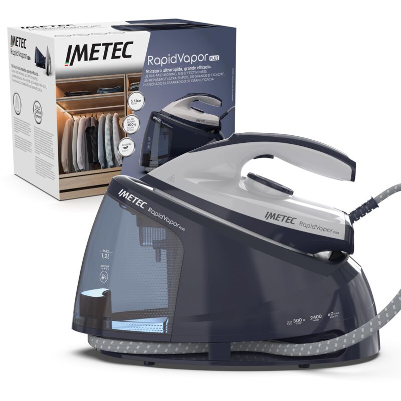 foto del prodotto rapidvapor plus - ferro da stiro generatore di vapore, pronto in 1 minuto, serbatoio 1,2 l, piastra con rivestimento fluid ceramic, colpo vapore da
