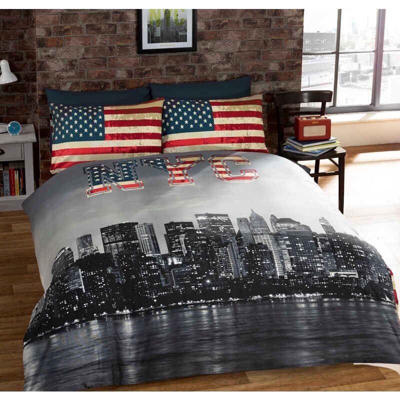 foto del prodotto rapport home new york king size set biancheria da letto matrimoniale reversibile, copripiumino e 2 federe, motivo nyc, multicolore