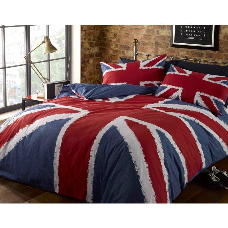 foto del prodotto rapport home rock n roll unjack set copripiumino per letto king size, motivo bandiera britannica, 100 cotone, blu, matrimoniale
