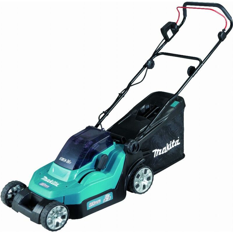 foto del prodotto rasaerba 36v 2 x 18 v li ion 5ah makita 2 batterie caricabatteria dlm382pt2