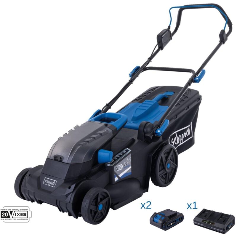 foto del prodotto rasaerba 38cm 2 batterie 2.0ah doppiocaricabatterie ixes scheppach bc mp380 x