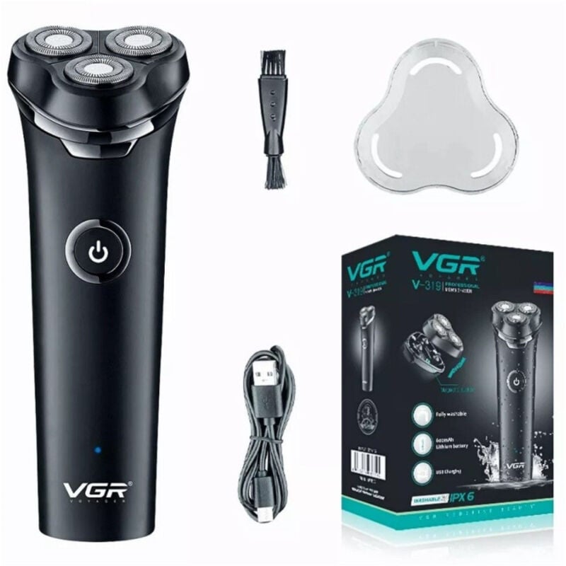 foto del prodotto rasoio elettrico barba trimmer rotante tripla lama impermeabile carica usb v 319 maxtech