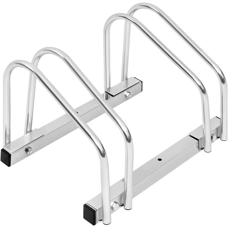 foto del prodotto rastrelliera per 2 biciclette portabici in metallo montaggio a terra e a muro supporto, argento - woltu