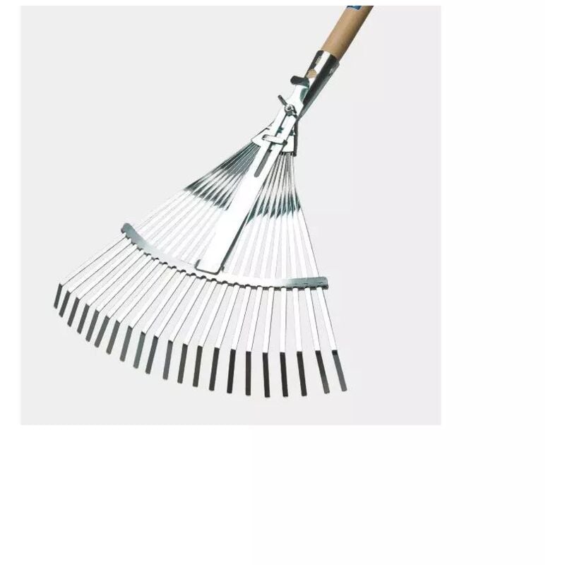 foto del prodotto rastrello da giardino con 21 denti zincati regolabili e manico in faggio, 130 cm