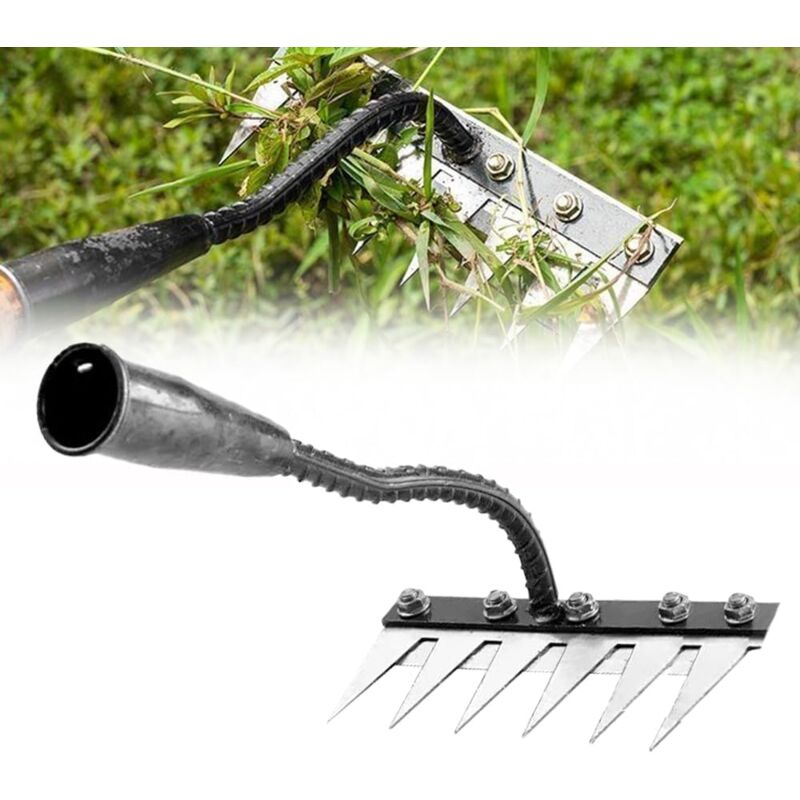 foto del prodotto rastrello da giardino in acciaio al carbonio, rastrello da giardino in metallo per impieghi gravosi a 6 denti, rastrello in ferro per giardinaggio e