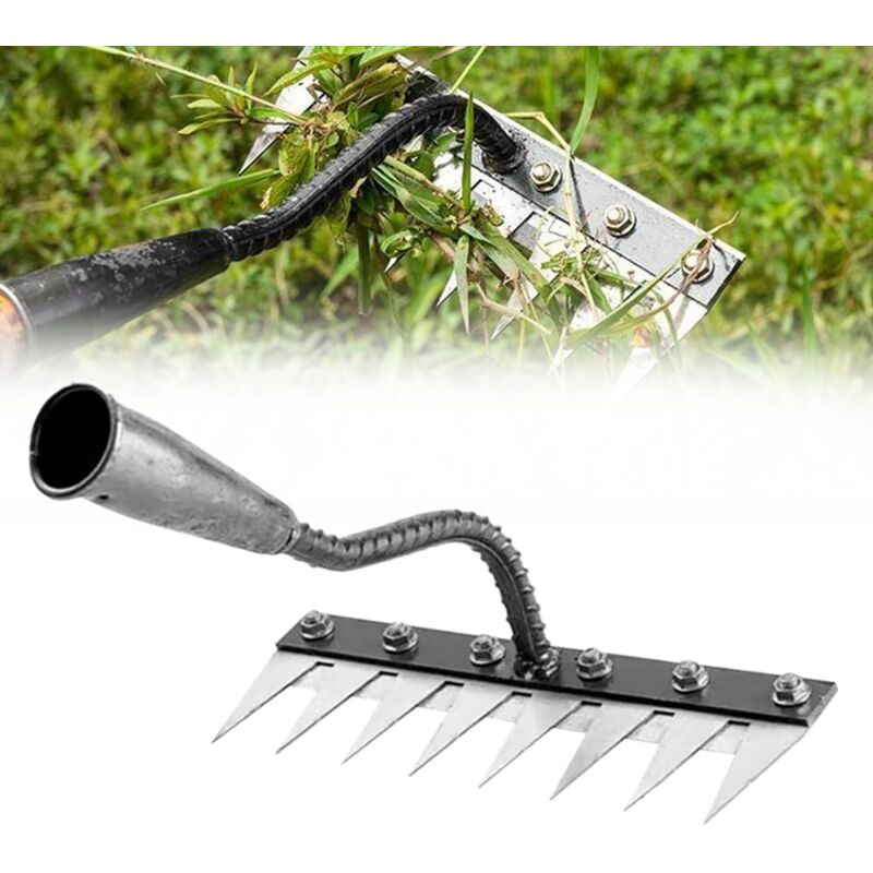 foto del prodotto rastrello da giardino in acciaio al carbonio, rastrello da giardino in metallo per impieghi gravosi a 8 denti, rastrello in ferro per giardinaggio e