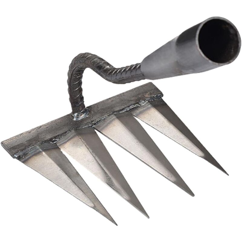foto del prodotto rastrello da giardino, rastrello da diserbo a 4 denti in acciaio, attrezzi da giardino manuali, scarificatore manuale per prato, zappa da giardino,