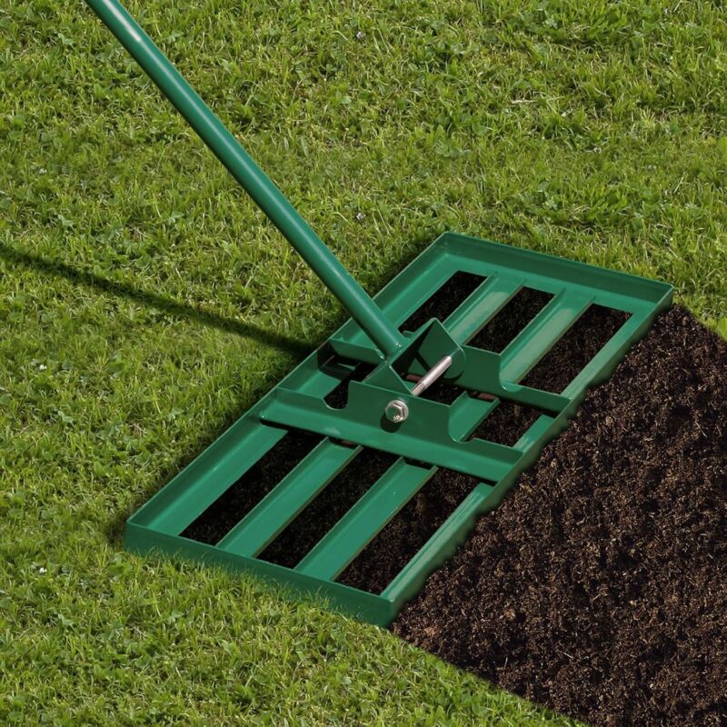 foto del prodotto rastrello da giardino, rastrello livellatore per prato, attrezzo da giardino in metallo per livellare il terreno e la sabbia del prato 75 x 25 x 170