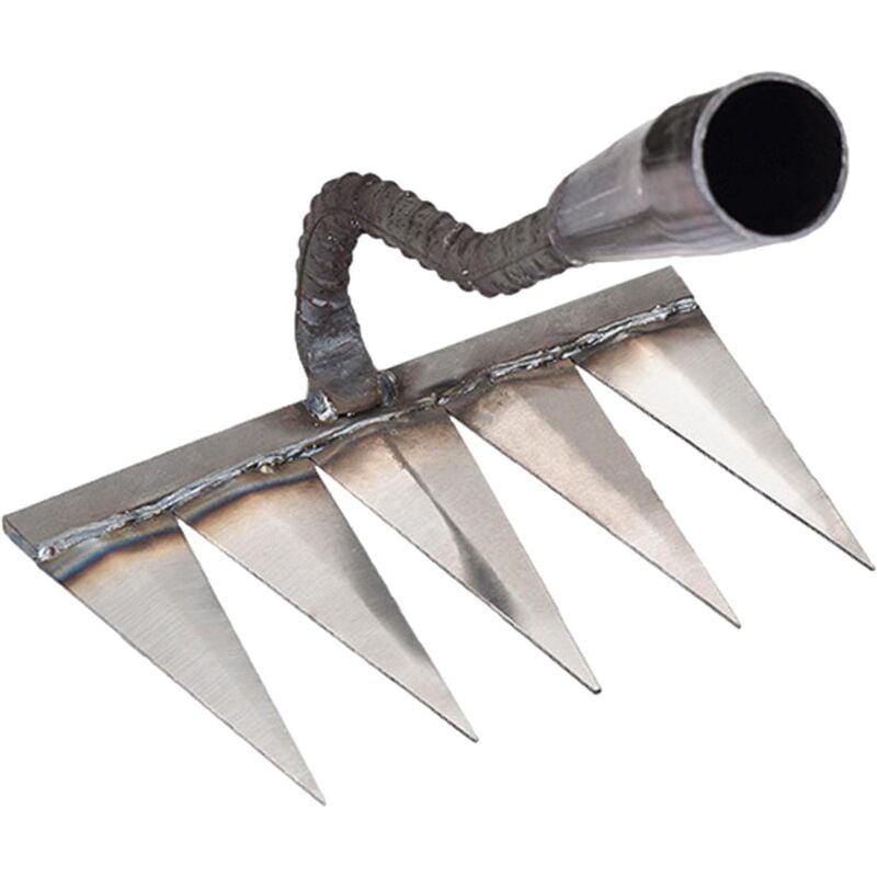foto del prodotto rastrello da giardino, rastrello per diserbo a 5 denti in acciaio, attrezzi da giardino manuali, scarificatore manuale per prato, zappa da giardino,