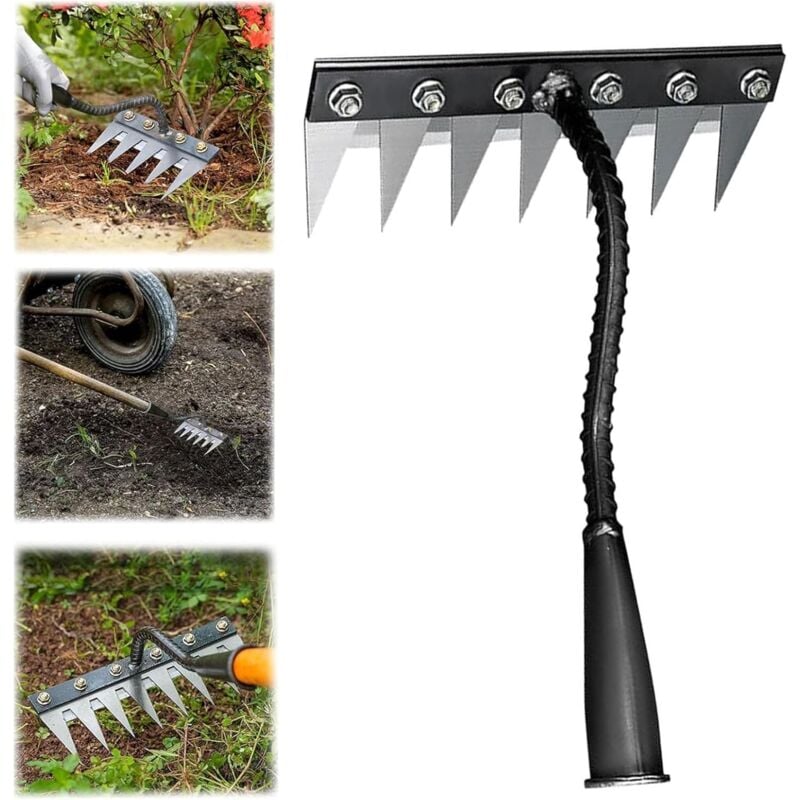 foto del prodotto rastrello per diserbo a 7 denti, attrezzo per diserbo, rastrello da giardino in metallo resistente, rastrello per diserbo allentamento semina 6