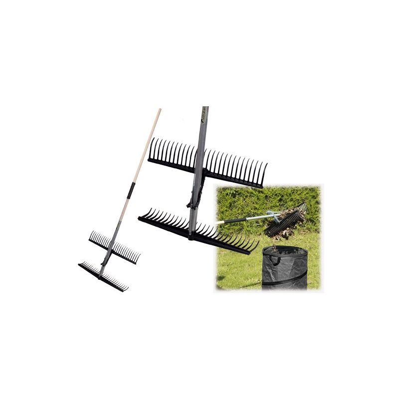 immagine 0 del prodotto rastrello raccoglitore doppio pettine con manico in alluminio 28 denti h170cm brixo