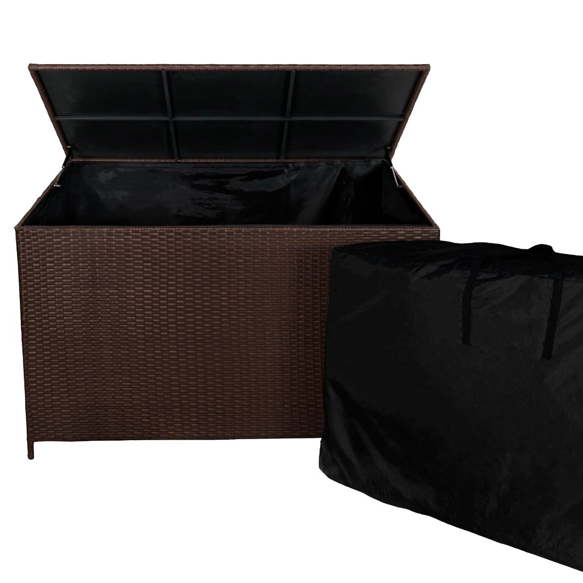 foto del prodotto rattan box da giardino marrone grande 138cm cassapanca per cuscini 582l