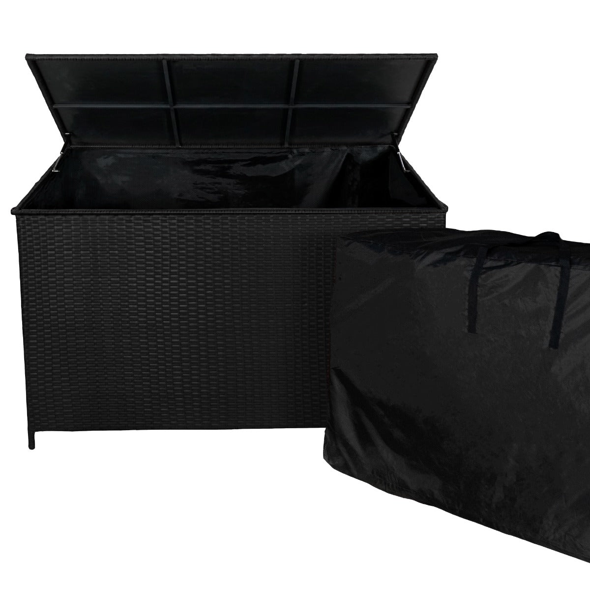 foto del prodotto rattan box da giardino nero grande 138cm cassapanca per cuscini 582l