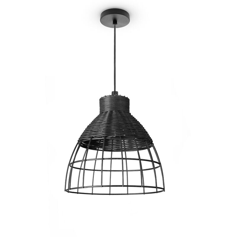 foto del prodotto rattan sospensione soggiorno lampada da tavolo boho gabbia comodino metallo luce a sospensione tipo 2, nero 22 cm paco home
