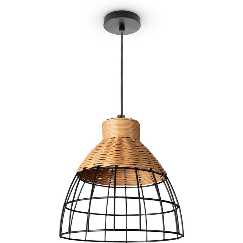 foto del prodotto rattan sospensione soggiorno lampada da tavolo boho gabbia comodino metallo natura 24cm , luce a sospensione tipo 4 paco home
