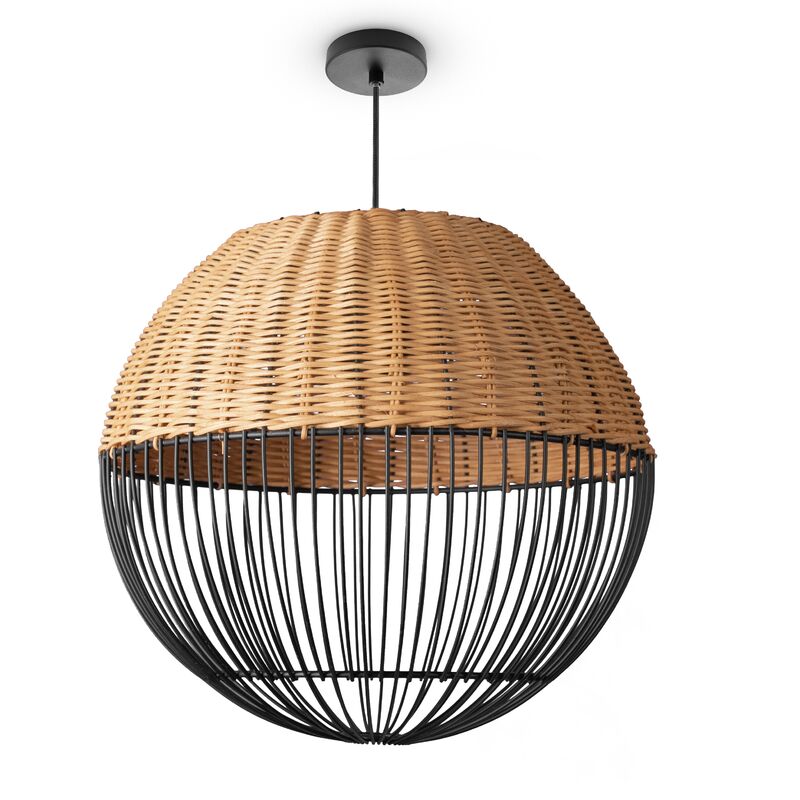foto del prodotto rattan sospensione soggiorno lampada da tavolo boho gabbia comodino metallo natura 30cm , luce a sospensione tipo 1 paco home