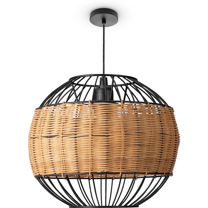 foto del prodotto rattan sospensione soggiorno lampada da tavolo boho gabbia comodino metallo natura 30cm , luce a sospensione tipo 3 paco home