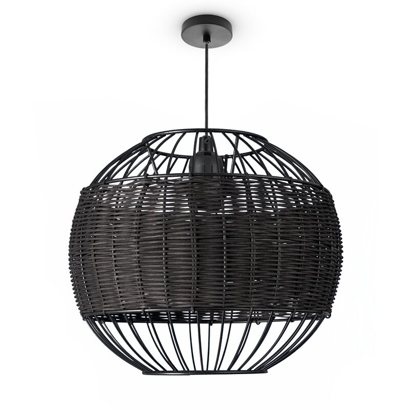 foto del prodotto rattan sospensione soggiorno lampada da tavolo boho gabbia comodino metallo nero 30cm , luce a sospensione tipo 3 paco home