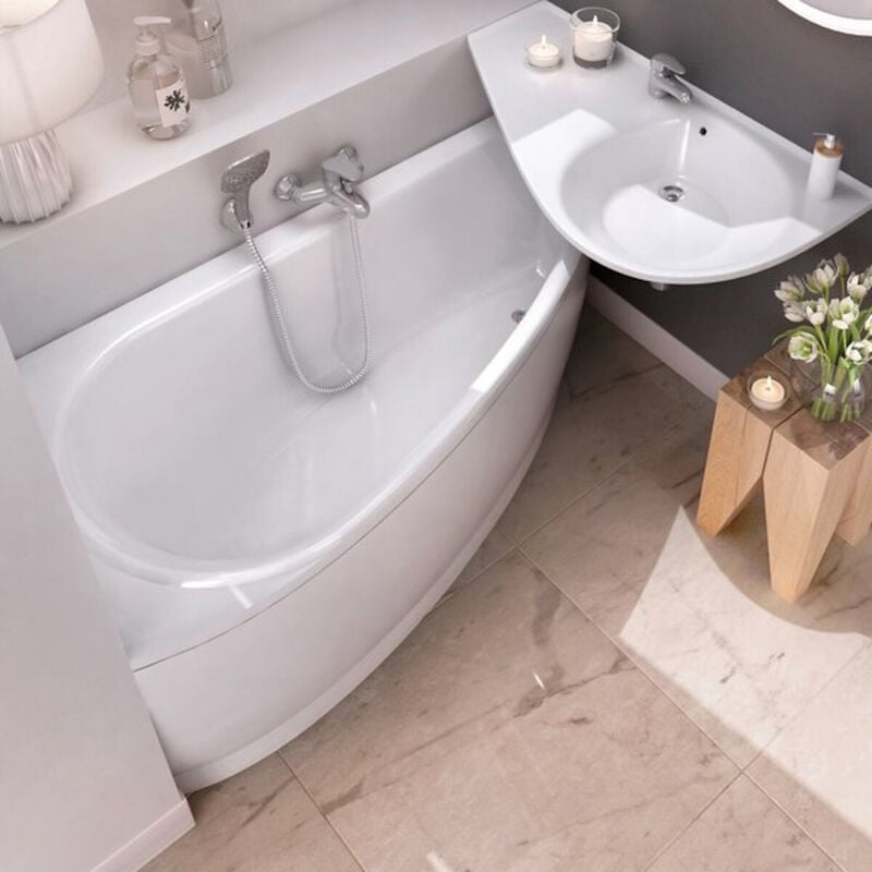foto del prodotto ravak avocado set vasca angolare salvaspazio, sinistra 150 x 75 cm in acrilico, bianco grembiule 150 cm piedini