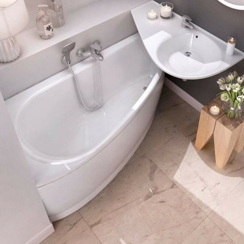 foto del prodotto ravak avocado set vasca angolare salvaspazio, sinistra 160 x 75 cm in acrilico, bianco grembiule 160 cm piedini