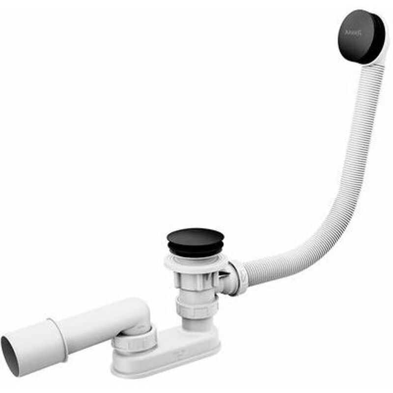foto del prodotto ravak sistemi di scarico sistema di scarico e troppopieno per vasca da bagno, lunghezza 570 mm, click clack, nero opaco x01746