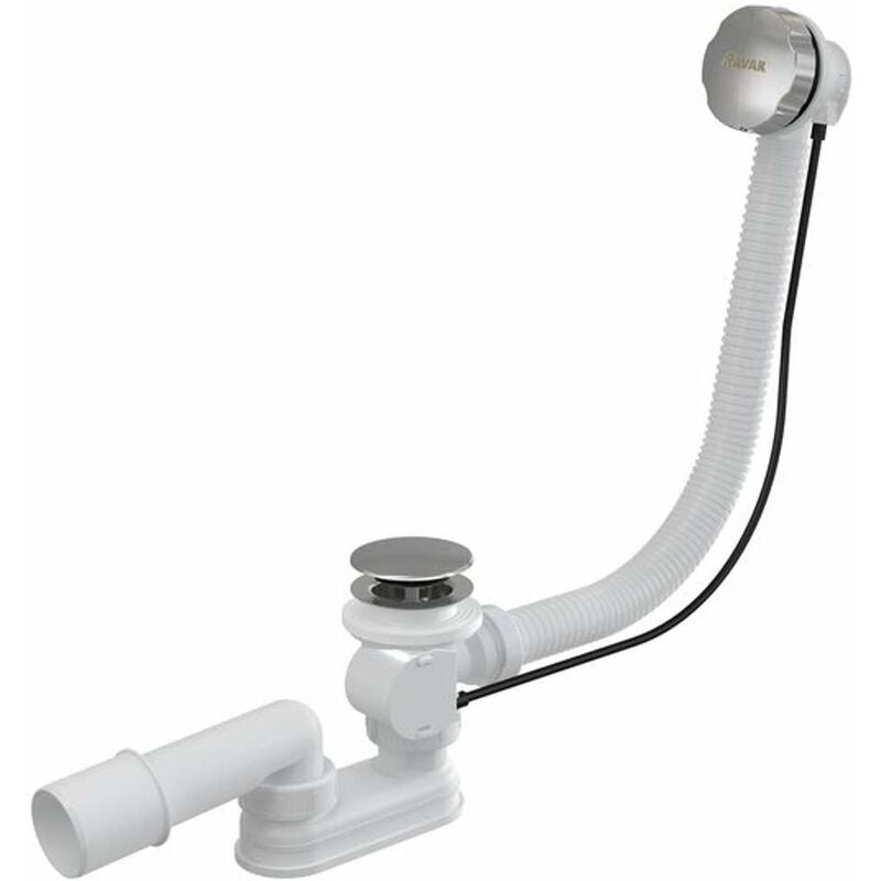 foto del prodotto ravak sistemi di scarico sistema di scarico e troppopieno per vasca da bagno, lunghezza 570 mm, con bowden, cromo x01305