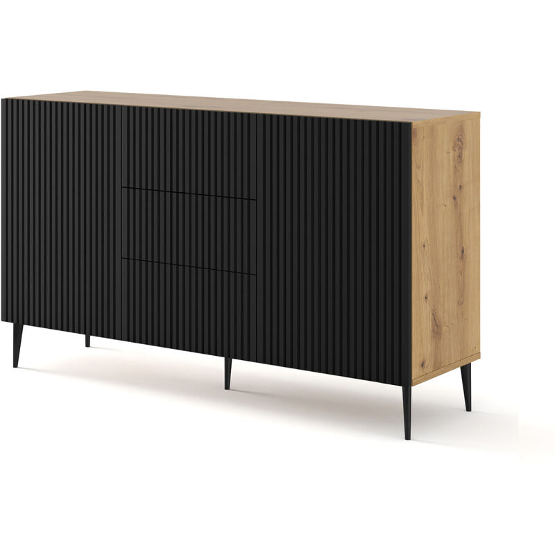 foto del prodotto ravenna b 150 cm 2d3s cassettiera fresata in rovere artigianale nero opaco piedini