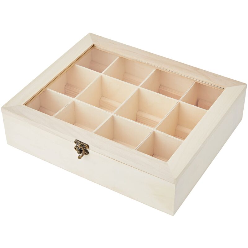 foto del prodotto rayher 6241500 scatola porta bustine t tisane in legno naturale, 12 scomparti 28,5 x 23,5 x 7cm