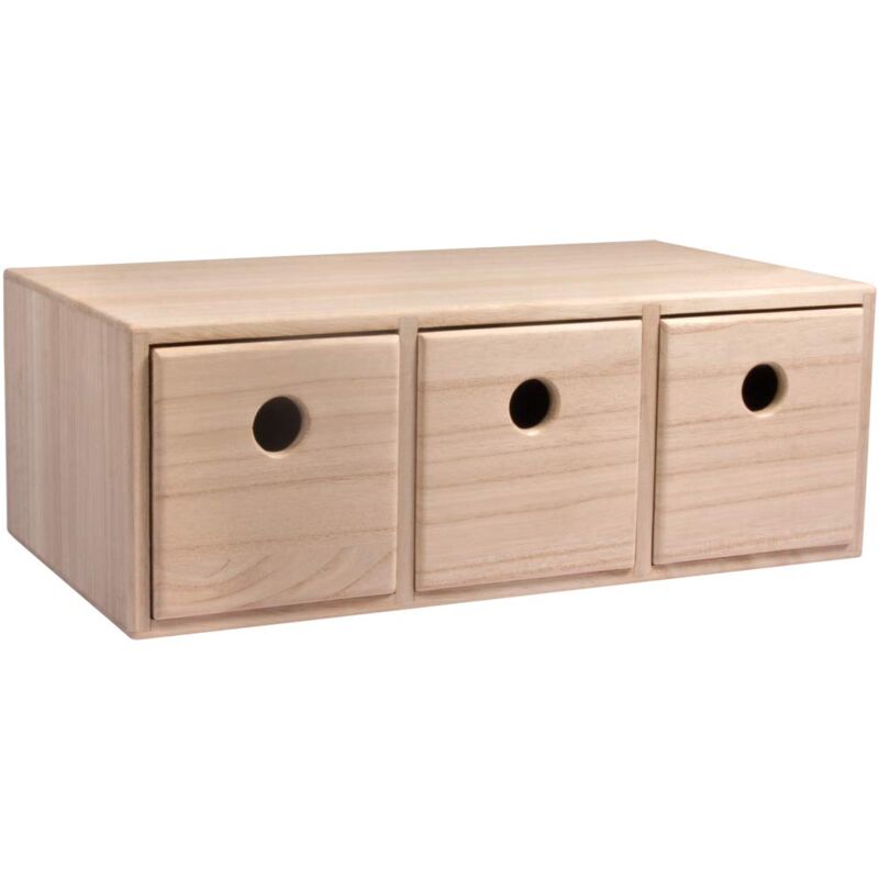 foto del prodotto rayher cassettiera mini in legno con 3 cassetti, legno naturale non trattato, 32 x 18 x 11.5 cm, per piccoli oggetti, cancelleria, da colorare e