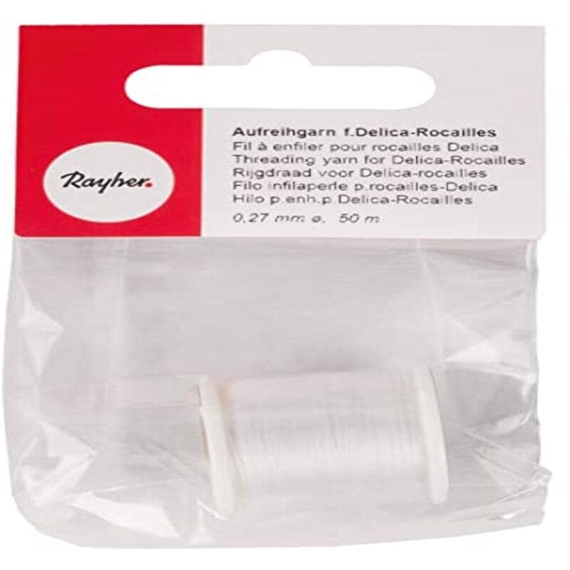 foto del prodotto rayher hobby rayher filo infilaperle p.rocailles delica, bianco neve, 0,27 mm, rocchetto 50m,busta 1 rocchetto, 89300100