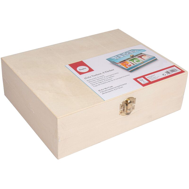 foto del prodotto rayher scatola porta bustine t tisane in legno grezzo naturale 6 scomparti 21,5 x 18 x 7 cm capiente per conservare e organizzare t tisane