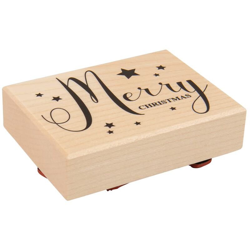 foto del prodotto rayher timbro natalizio merry christmas, gomma impugnatura in legno dimensione 6x8cm per decoro biglietti d auguri, etichette, scrapbooking, regali