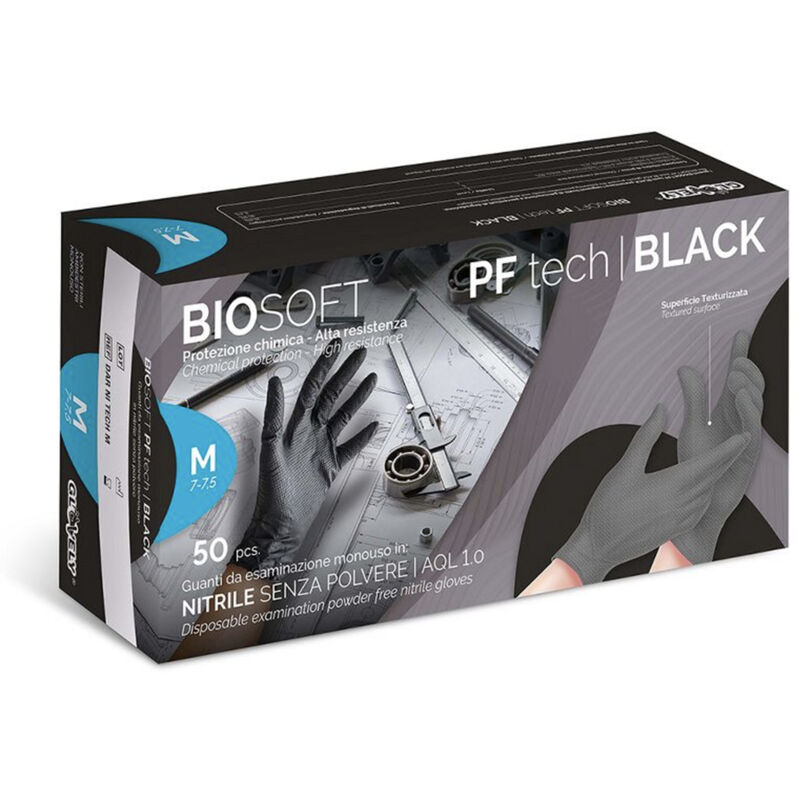 foto del prodotto rays guanti nitrile monouso no polvere l xl 50pz glovely biosafe pf tech black, l 