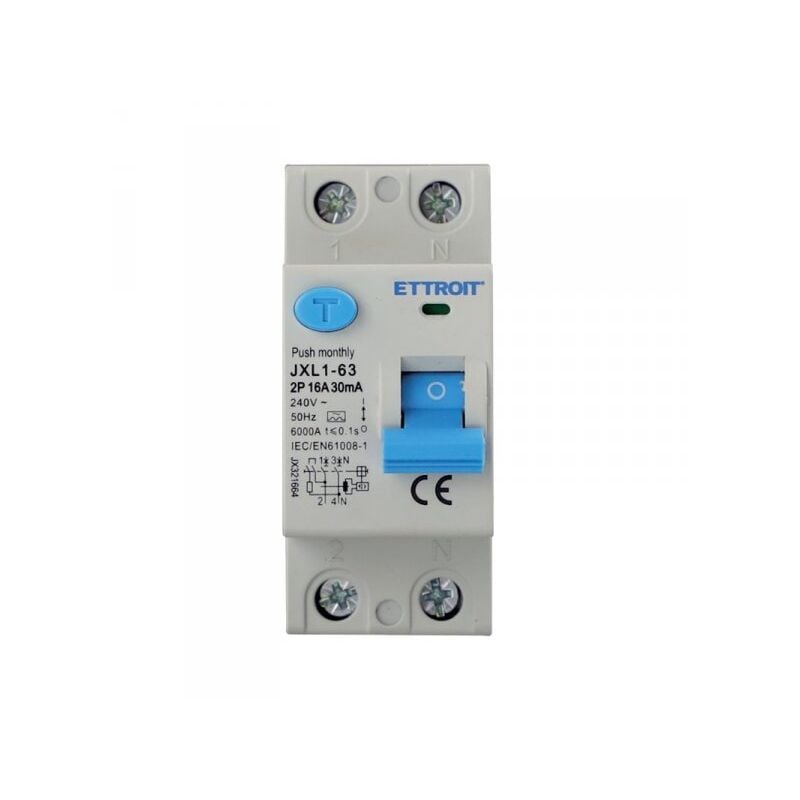 foto del prodotto rccb interruttore differenziale puro tipo a 1p n 2m 6000a 30ma 16a ac 230v ip20 iec61008-1 - ettroit