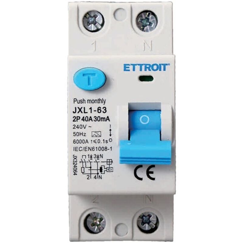 foto del prodotto rccb interruttore differenziale puro tipo a 1p n 2m 6000a 30ma 40a ac 230v ip20 iec61008-1