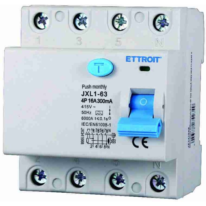 foto del prodotto rccb interruttore differenziale puro tipo a 3p n 4m 6000a 300ma 16a ac 400v ip20 iec61008-1 - ettroit