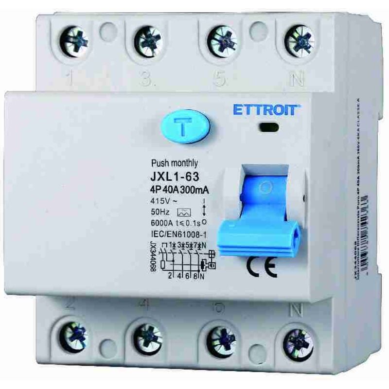 foto del prodotto rccb interruttore differenziale puro tipo a 3p n 4m 6000a 300ma 40a ac 400v ip20 iec61008-1 - ettroit