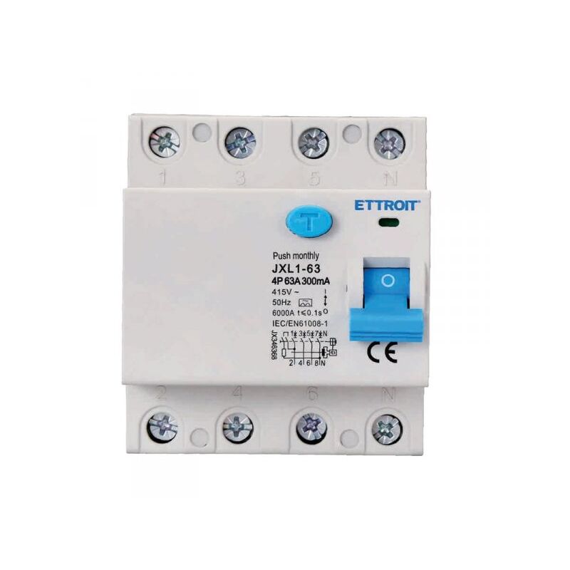 foto del prodotto rccb interruttore differenziale puro tipo a 3p n 4m 6000a 300ma 63a ac 400v ip20 iec61008 1 ettroit