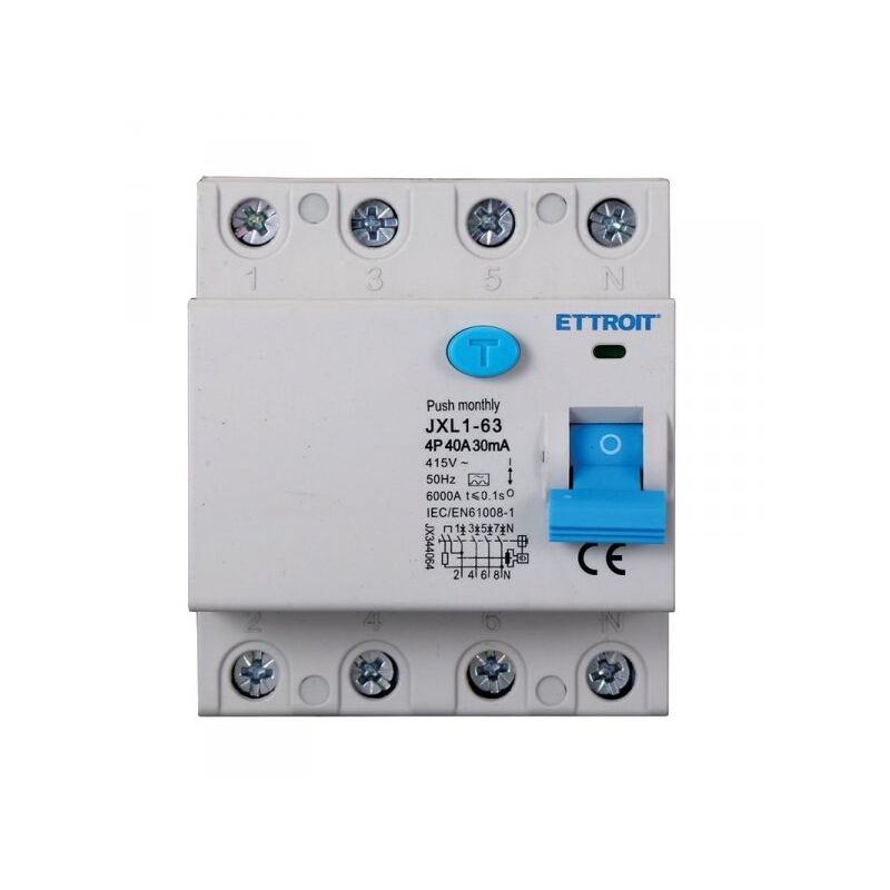 foto del prodotto rccb interruttore differenziale puro tipo a 3p n 4m 6000a 30ma 40a ac 400v ip20 iec61008-1 - ettroit