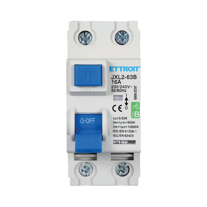 foto del prodotto rccb interruttore differenziale puro tipo b 1p n 2m 10000a 30ma 16a ac 230v ip20 iec61008 1 iec62423 ettroit